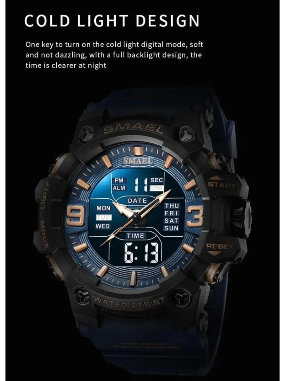 Mens Dark&Blue Analog Quartz S-Shock Waterproof Outdoor Sports LED Digital Watch